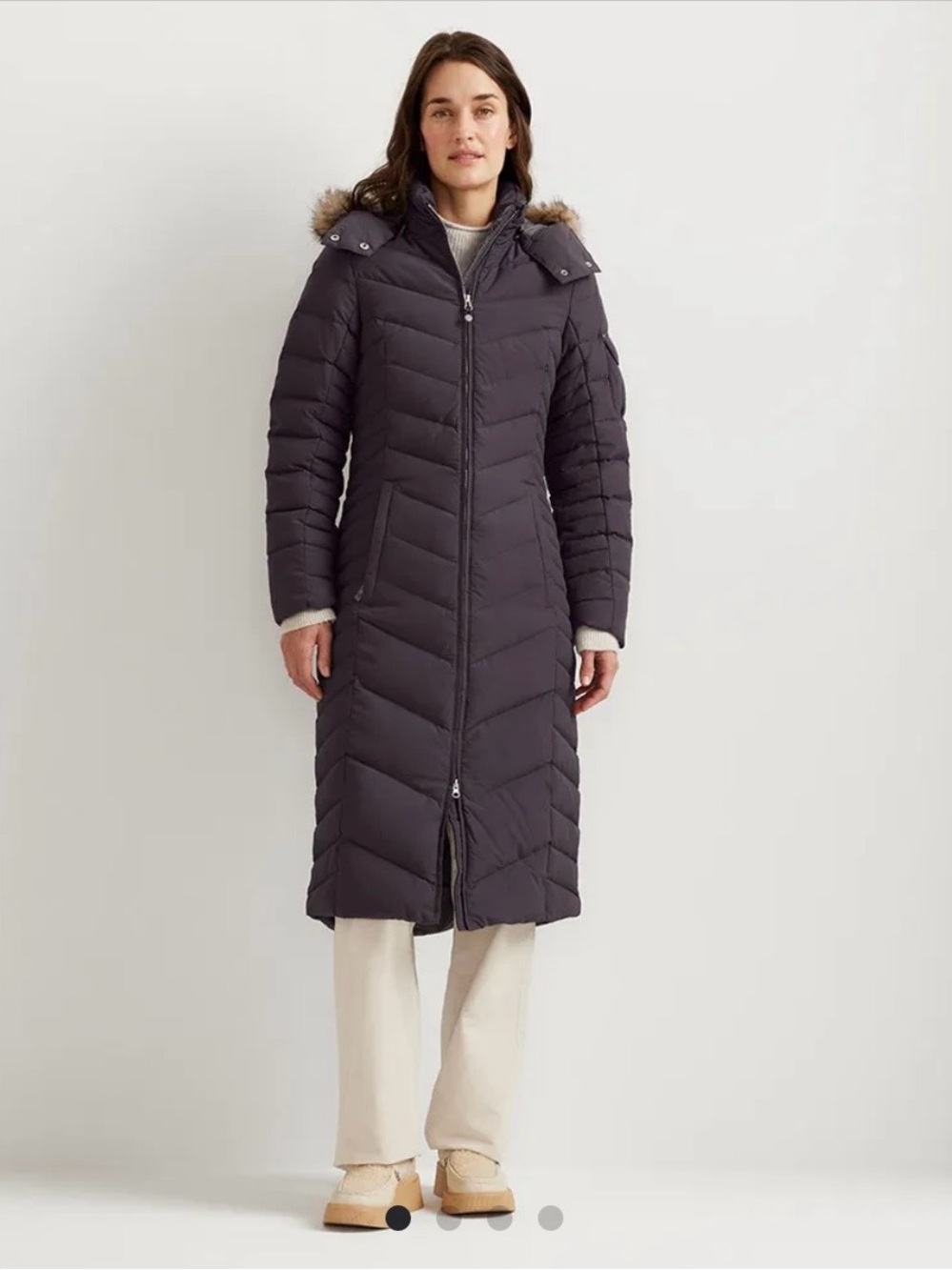 Eddie Bauer Sun Valley Down Long Parka Coat 650 Purple Faux Fur Hood Women Large